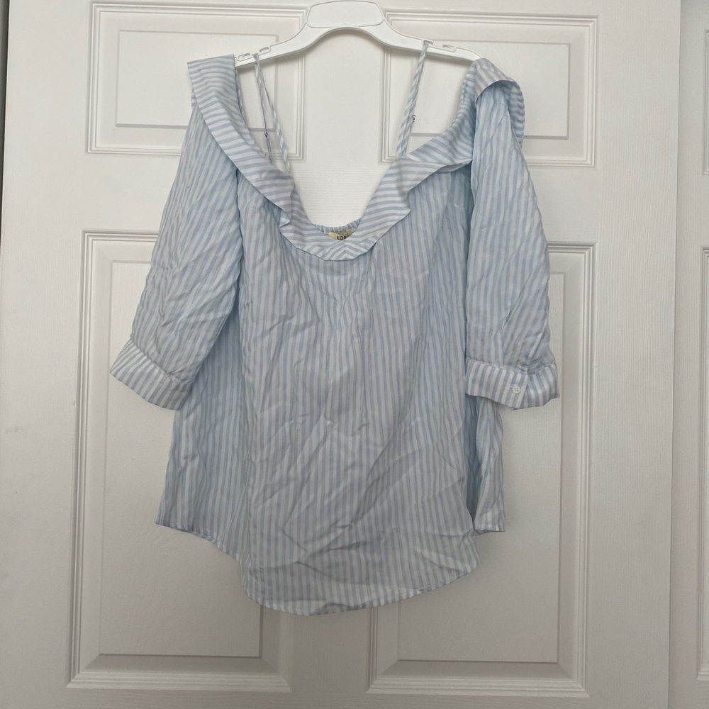 Blue & White Striped Off the Shoulder Blouse